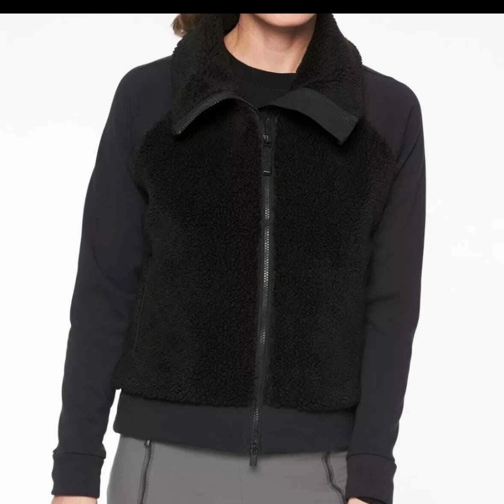 Athleta Black Range Sherpa Full Zip Jacket Size S Black Warm